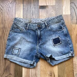 RS Jeans Denim Shorts Womens Size 30 Distressed Patchwork Rolled Hem